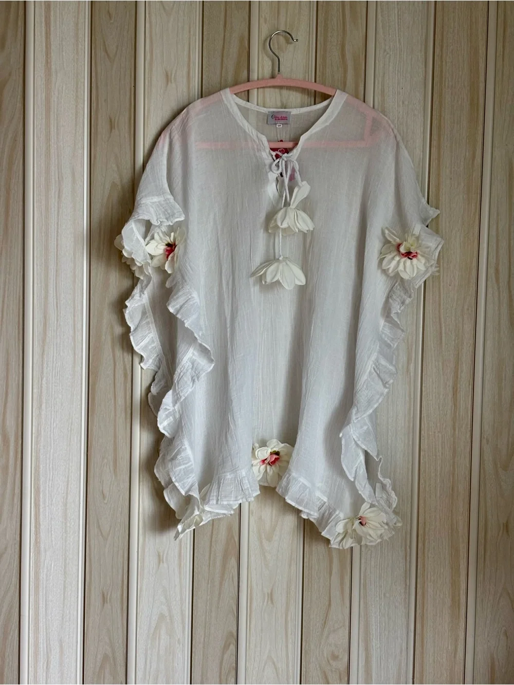 Girls' White Floral Trim Swim Coverup